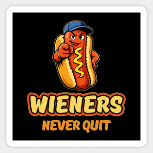 Wieners Never Quit – Funny Hot Dog Retro Cartoon Tee Magnet